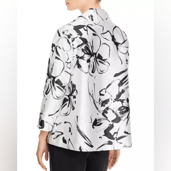 Caroline Rose Floral A-Line Party Dinner Jacket Medium Metallic Silver Black - Picture 2 of 12